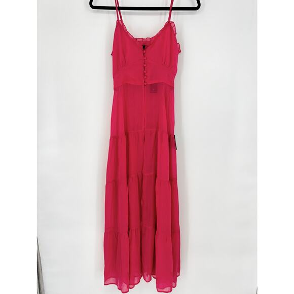 Lulu's NWT Set On You Hot Pink Lurex Tiered Midi Dress Size S - Picture 5 of 10